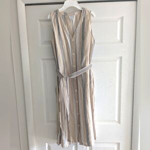 Liz Claiborne Tan and Blue Sleeveless V-Neck Sundress